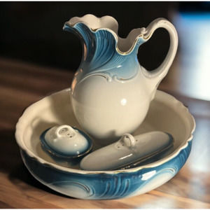 Villeroy and Boch (Mettlach) Antique Pitcher w/ Wash Basin (4 pieces)